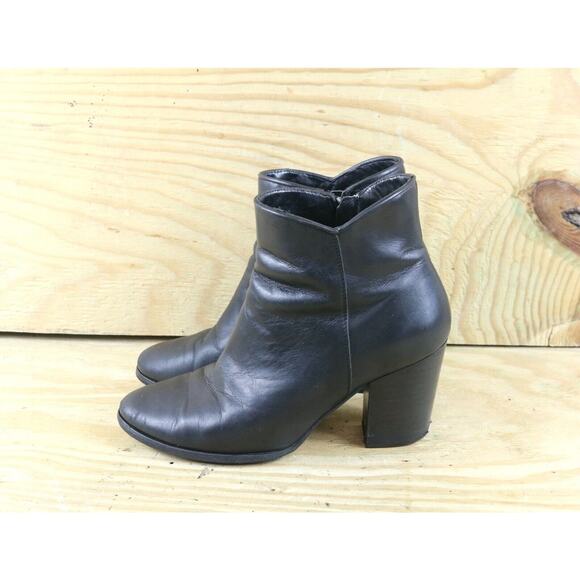 Thursday Boot Company Womens 7.5 Black Leather Ankle Block Heel 3" Zip Bootie - Picture 1 of 12